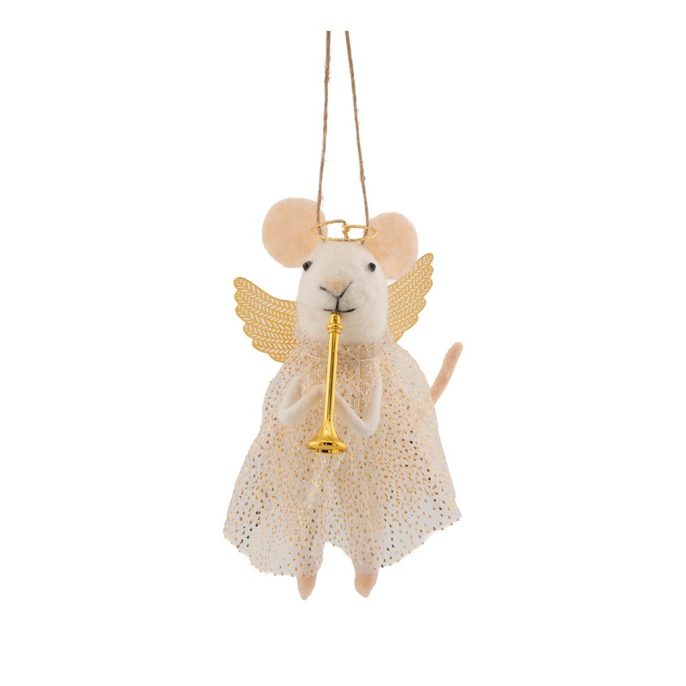 Textilní vánoční ozdoba 6 cm Angel Mouse Playing the Trumpet – Sass & Belle