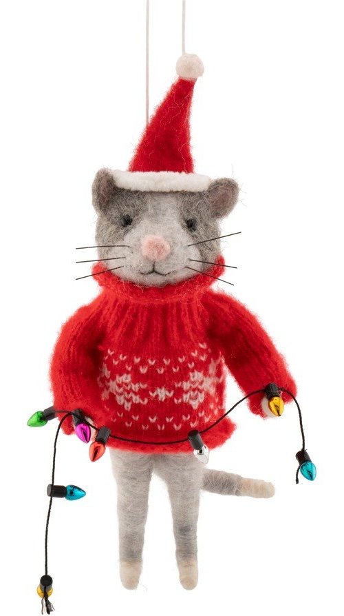 Textilní vánoční ozdoba 9 cm Cat with Fairy Lights – Sass & Belle