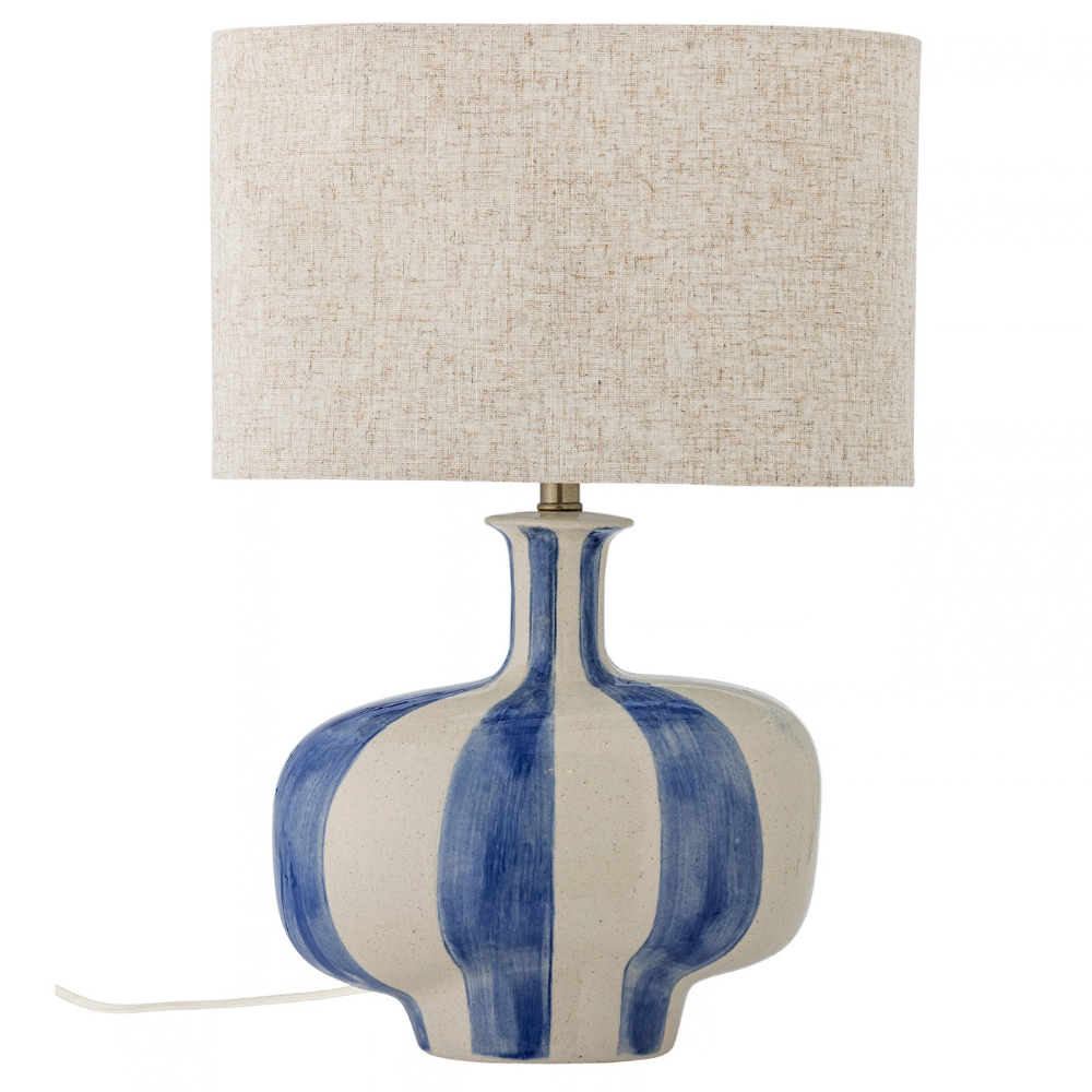 Bloomingville Modro-bílá kameninová stolní lampa Alida